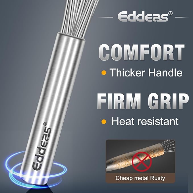 Eddeas 17in Large Whisk,Heavy Duty whisk, Stainless Steel whisk Suitable for Mixing Thick batter, Dry Ingredients and Seasonings.Accessories for professional commercial kitchens.