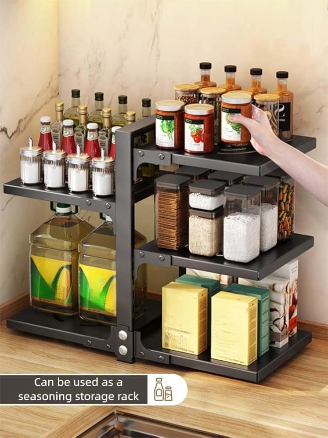 adjustable Pot and Pan Organizer for Cabinets - Heavy Duty No Drill Storage Rack, Fits 20 Inch Deep Shelves, Space Saving Under Shelf Design (each layer Max Load 15lbs)