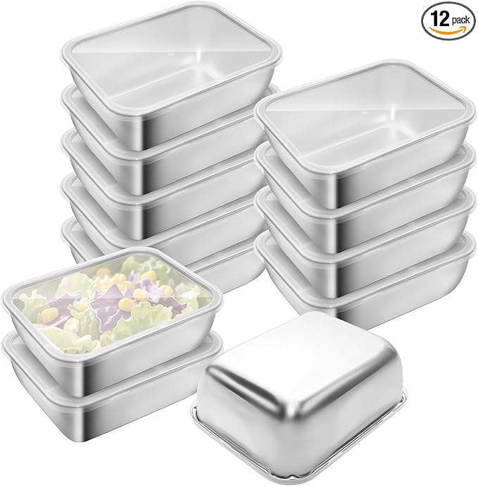 12 Pcs Airtight Stainless Steel Food Storage Containers with Lids, 25 Oz (5.3x4.15x2 Inch), Oven, Microwave & Dishwasher Safe, BPA-Free, Leak-Resistant, Stackable Meal Prep Containers Set