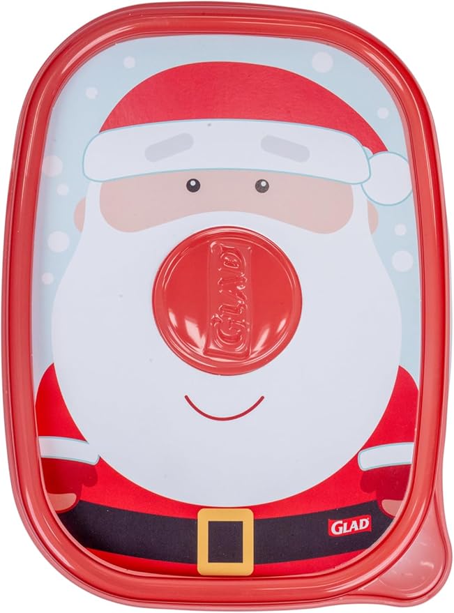 Glad GladWare Holiday Food Storage Containers with Reversible Gift Tags, Large Rectangle BPA Free Plastic for Holiday Cookies and Gifting, Microwave Freezer Dishwasher Safe, 64 Oz, 3 Count