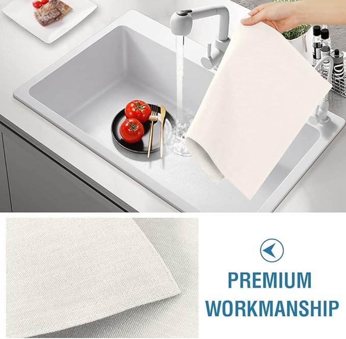 H.VERSAILTEX Linen Placemats Set of 4 Premium Solid Table Placemats for Dining Table Spill-Proof Waterproof Table Mats Heat-Resistant Kitchen Table Mats Washable, 12x18 inches, Ivory