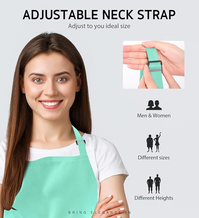 Syntus Apron for Men Women, Adjustable Cooking Kitchen Chef Aprons with 2 Pockets, Cotton/Polycotton/Polyester
