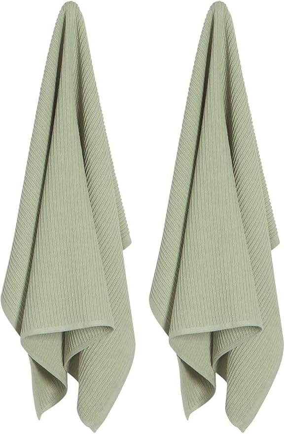Now Designs Ripple Cotton Dish Towels Sage 18 x 28in, Set of 2