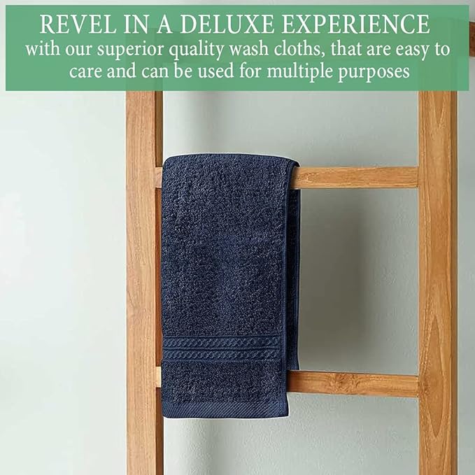 100% Cotton Washcloths - 24 Pack, 700 GSM, Soft Face & Body Washcloths, Highly Absorbent, 12 x 12 Inches, Navy Blue