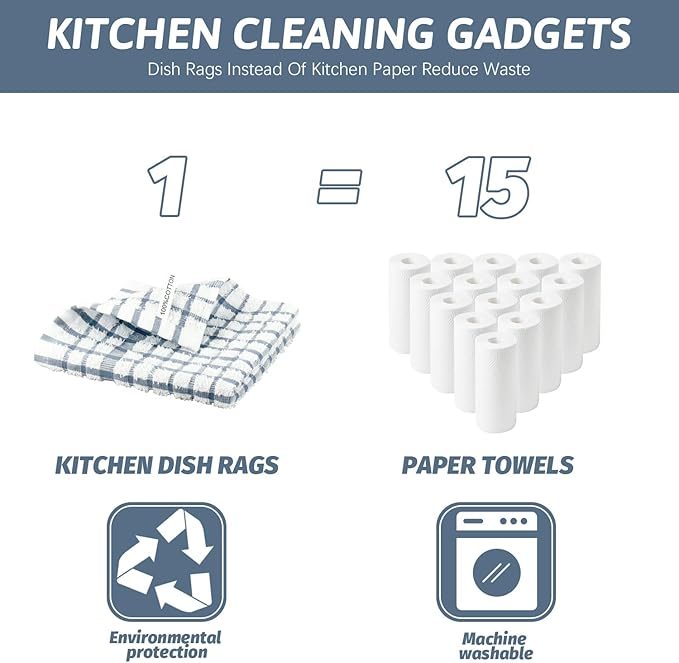 Nialnant 8PCS Dish Cloths,100% Cotton Soft Absorbent Cleaning Rags,Quick Drying Dish Towels for Kitchen,Washing Dishes-Blue Plaid+Yellow Plaid,12x12in