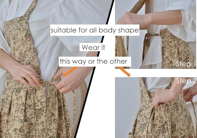 Adult Kitchen Apron Floral Cotton Waterproof Adjustable Apron Cooking Baking Garden Chef Apron with Pocket