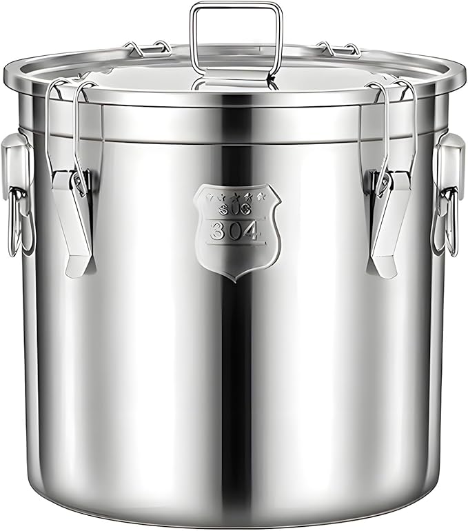 304 Stainless Steel Airtight Canister, Metal Cereal Flour Storage Container with Carry Handle Sealed Lid Coffee Canisters for Household Kitchen Bean Oil Milk Barrel (21L / 5.5 Gal)