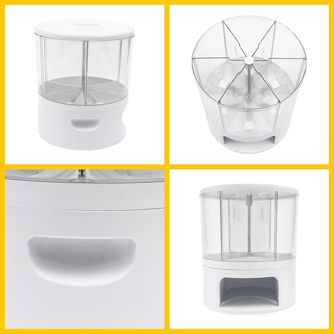 Cereal Dispenser, 6-grid 360° Rotating Grain Dispenser, Adjustable Compartment Size Clear Rice Dispenser, 11kg/24lbs Grain Storage Container, PET Round Granular Dry Food Dispenser, 11.61*13.19in White
