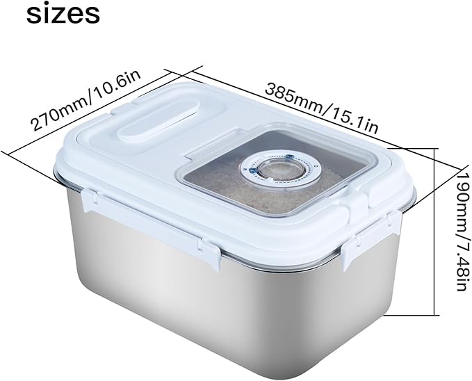 YXQ 10L Stainless Steel Flour Storage Containers with Lid Rice Grain Kitchen Bucket Airtight Canister for Cereals Flour Sugar Tea Milk Wine Ice, Dry/Wet Food,Grey