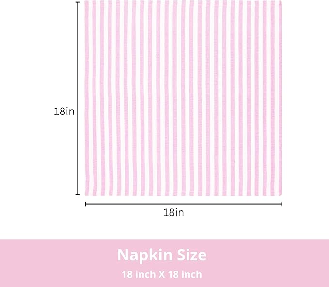 PurpleEssences Plain Striped Cloth Napkins - Set of 12-100% Cotton - 18 x 18 Inch - Spring Easter Summer and Perfect Everyday Use Dinner Napkin - Blush Pink and White