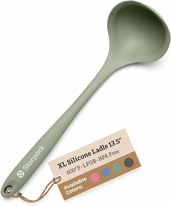 Starpack 'Ladle of Love' XL Premium Silicone Ladle/Spoon - High Heat Resistant to 600F - Non-Stick, LFGB Grade Rubber, Ideal for Serving Soup, Cooking & More