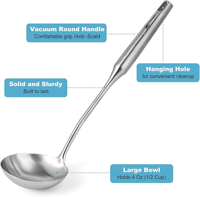 Gold Soup Ladle - Stainless Steel Ladle Spoon, 13.8"Large Soup Spoons [Integral Forming, Heat Resistance] Kitchen Metal Ladel for Cooking, Serving, Stirring, Canning，Sauce, Wok & Soup, Christmas Gifts