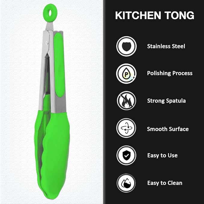 Small Silicone Serving Tongs Set of 3, Mini Tongs (7 inch) with Silicone Tips and Stainless Steel Handle, Great for Salads, Steaks, Vegetables