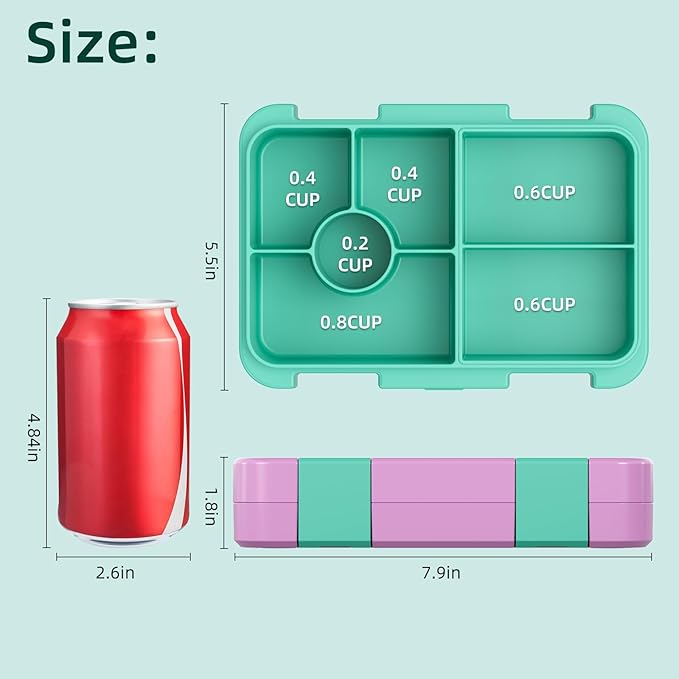 Bento Lunch Box for Kids, 6 Compartments BPA Free, Dishwasher Safe Back to School Snack Bento Lunch Containers Boxes, Ideal Portion Sizes for On-the-Go Meal, Ages 3+, School, Pink Patterned