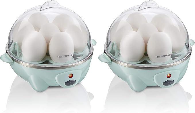 Hamilton Beach 3-in-1 Electric Egg Cooker for Hard Boiled Eggs, Poacher Eggs, Omelet Maker & Vegetable Steamer, Holds 7, Mint (25504) (Pack of 2)