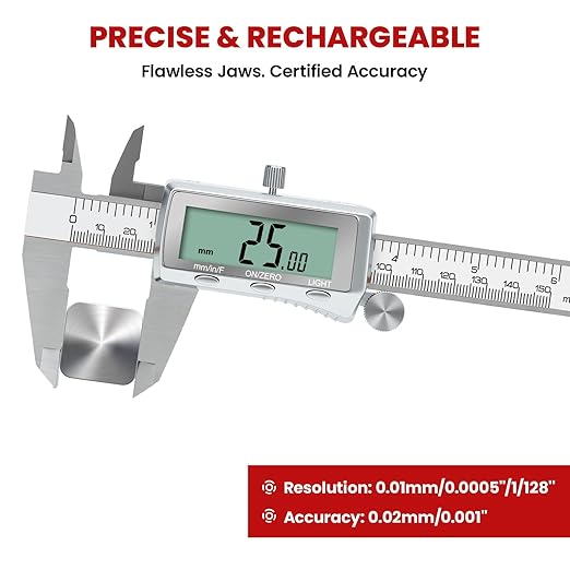 Digital Caliper, Rechargeable Calipers 12 inch with Backlight LCD Screen, All Metal Caliper Measuring Tool with MM/in/F Conversion, Auto Off Micrometer for Jeweler/Woodworking/DIY/Household