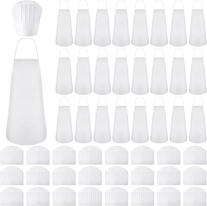 Coume Disposable Non Woven Apron Chef Hat Set, Adult Kitchen Aprons Adjustable Bakery Hats for Kitchen Cooking Baking