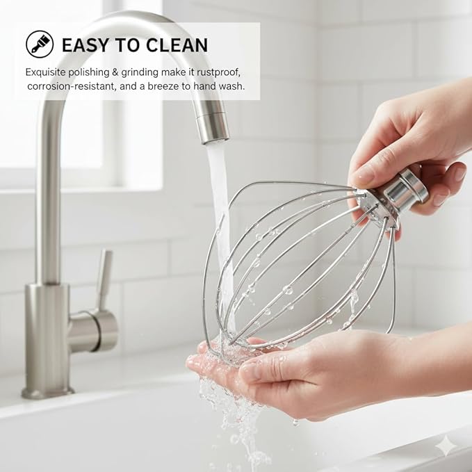 K45WW Wire Whip for KitchenAid Tilt-Head Mixer,6-Wire Whisk Attachment Replacement for 4.5QT/5QT Models K45SS KSM110 KSM75 KSM90 KSM100, Aluminum Head with Stainless Steel Wires, Hand Wash Only