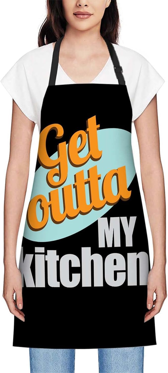 oFloral Get Outta My Kitchenl Apron,Adjustable Neck Bib Apron for Men Women,Suitable for Kitchen Cooking Waitress Chef Apron