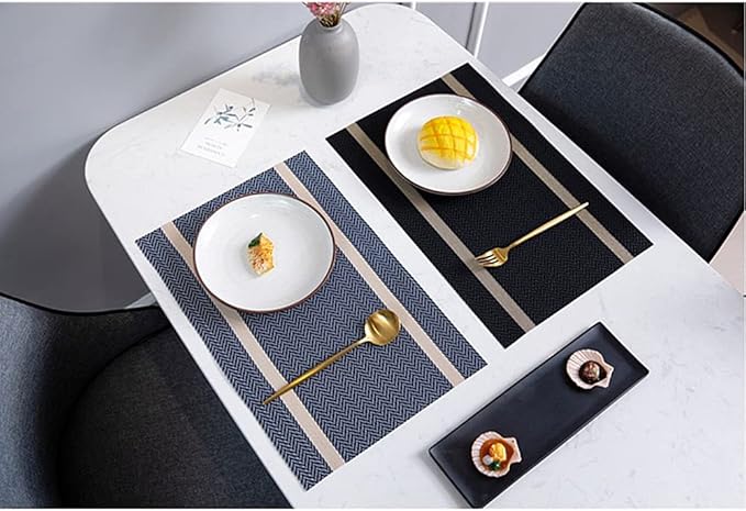 PIGCHCY Luxurious Placemats and Table Runner Set, Stylish Durable Placemats Set of 6 for Home Wedding Hotel Decoration (Black)