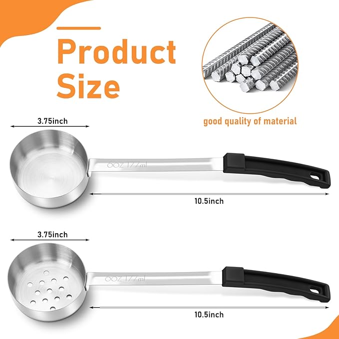 Teenyyou 8 Pcs Portion Control Serving Spoons Portion Scoops Cups Solid and Slotted Stainless Steel Ladle Spoon for Food, Serving Utensils Set for Parties(Black,6 oz)