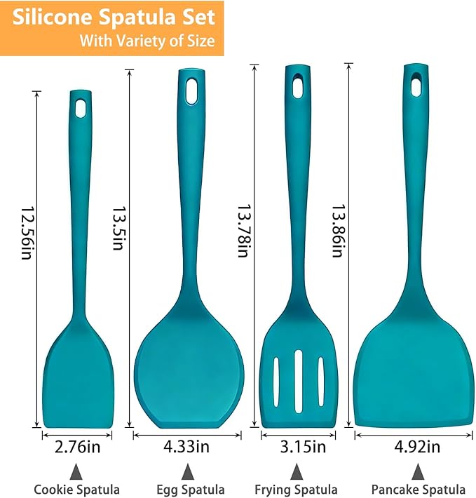 Silicone Spatula Set, 600°F Heat Resistant Spatulas for Cooking, BPA Free, Large Flexible Nonstick Flippers, Great for Egg, Pancake, Burger, Dishwasher Safe (4 Pack, Teal)