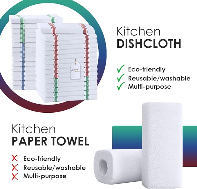 Avalon Kitchen Dish Towels Set (Value Pack of 30) Size 15x25 Inch, 100% Cotton Soft & Absorbent Kitchen Towels, Tea Towels, Reusable Cleaning Cloths for Household Cleaning (Multi)