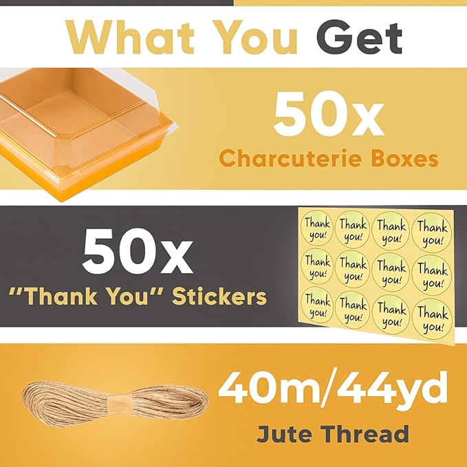 Leafiew 50 Pack Small Charcuterie Boxes with Clear Lids - To Go Paper Mini Charcuterie Box, Disposable Food Containers, 5Inch Dessert Boxes - Sandwich, Cookie, Sushi, Cake Slice, Strawberries (Orange)
