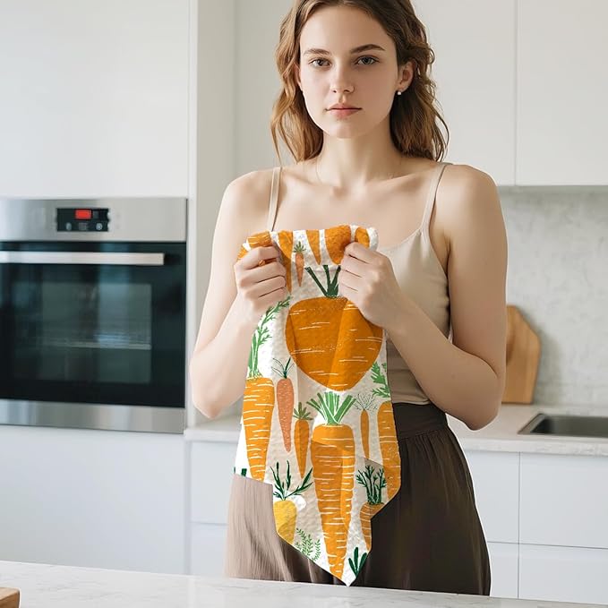 2Pcs Radish Kitchen Towels, Farmhouse Absorbent Tea Towel Decorative Reusable Dish Hand Towels Radish Lover Gifts for Cleaning Drying Women Mom Housewarming Gifts 14 x 24 Inch Kitchen Home Decor
