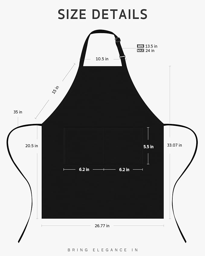 Syntus Apron for Men Women, Adjustable Cooking Kitchen Chef Aprons with 2 Pockets, Cotton/Polycotton/Polyester