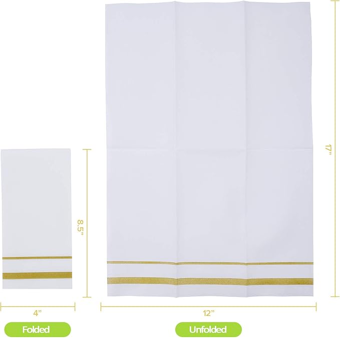 FOCUSLINE 200 Linen Feel Disposable Bathroom Napkins, Soft and Absorbent Paper Guest Towels, Cloth-Like Hand Towels Decorative Paper Napkins for Parties, Weddings, Dinners or Events, Gold, 12" x 17"