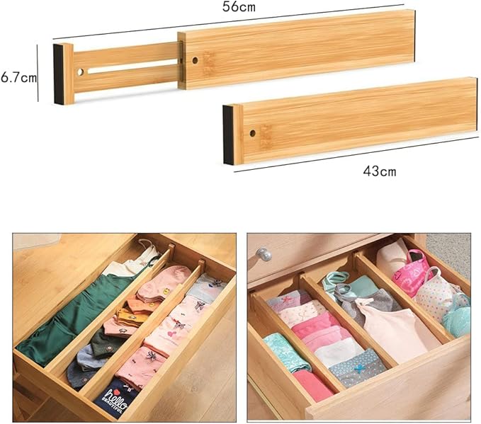 Bamboo Drawer Dividers, Adjustable 4-Piece Organizer - Spring-Loaded, Expandable 17"-22" for Home/Office/Dressers/Bedroom/Bathroom