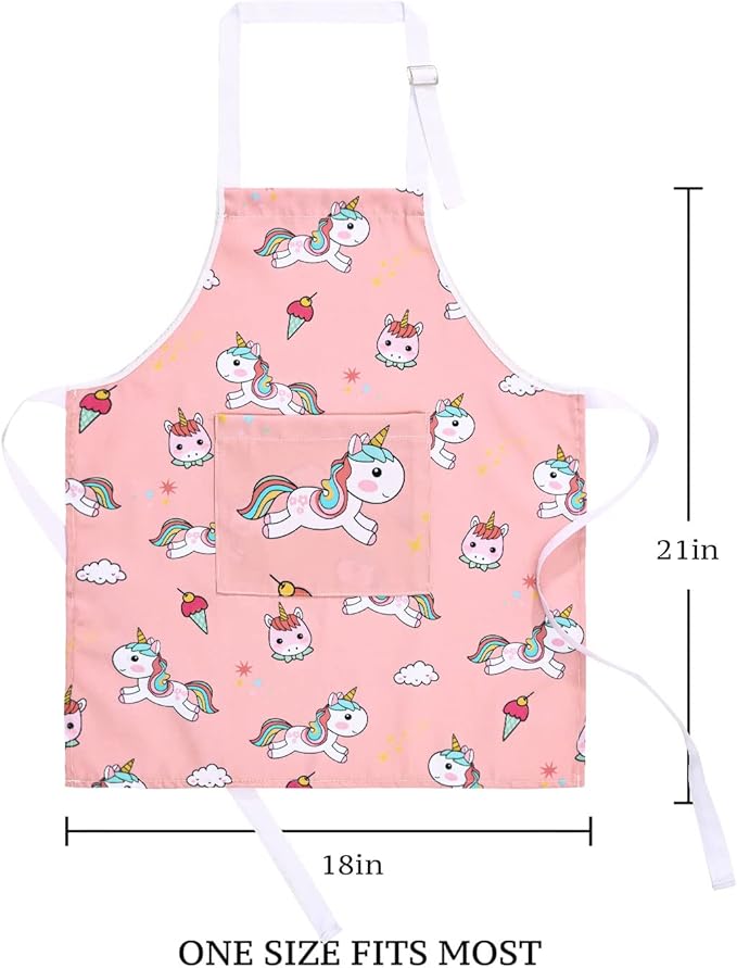 RosieLily Kids Apron for Girls Unicorn Pink Apron Toddler Painting Cooking Baking Little Girls Children Youth Apron Cute (Unicorn)