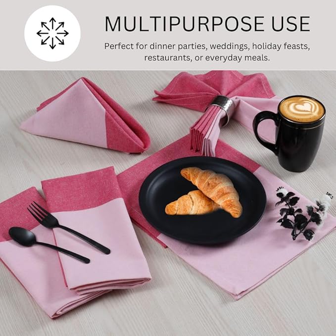 Cloth Dinner Napkins 100% Cotton Set of 6 - Soft Durable Reusable Table Napkins - for Dining Weddings Parties Holidays Easter and Everyday Use - 18x18 Inch Cloth Napkins Pink