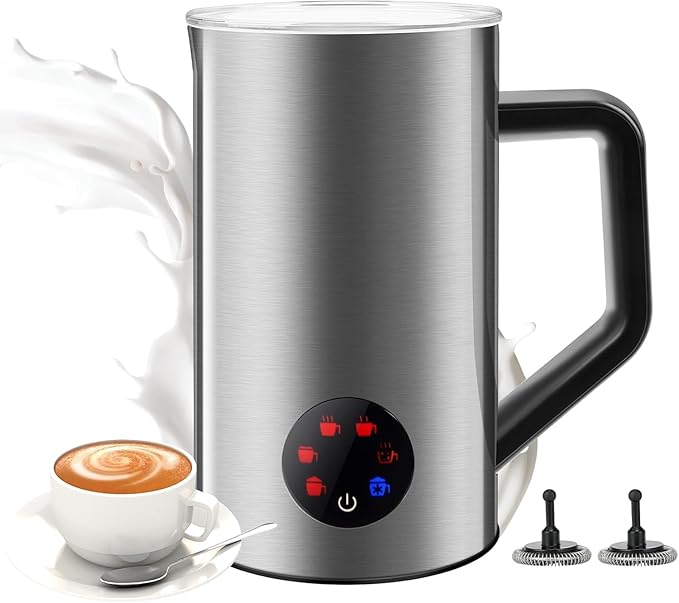 MAISON HUIS Milk Frother, 6-IN-1 Electric Milk Steamer, 20oz/591ml Hot & Cold Foam Maker for Latte & Cappuccino, 550W Fast Heating Stainless Steel Milk Steamer, Hot Chocolate Maker