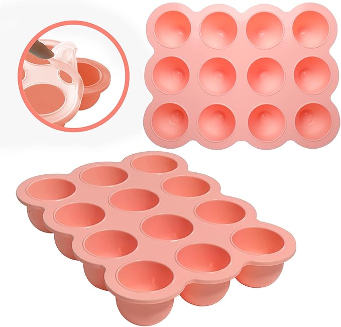 12x1.5oz Baby Food Storage Containers, Baby Food Freezer Tray with Clip Lid Gossamer Pink, Food Grade Silicone Freezer Trays for Purees & Vegetables