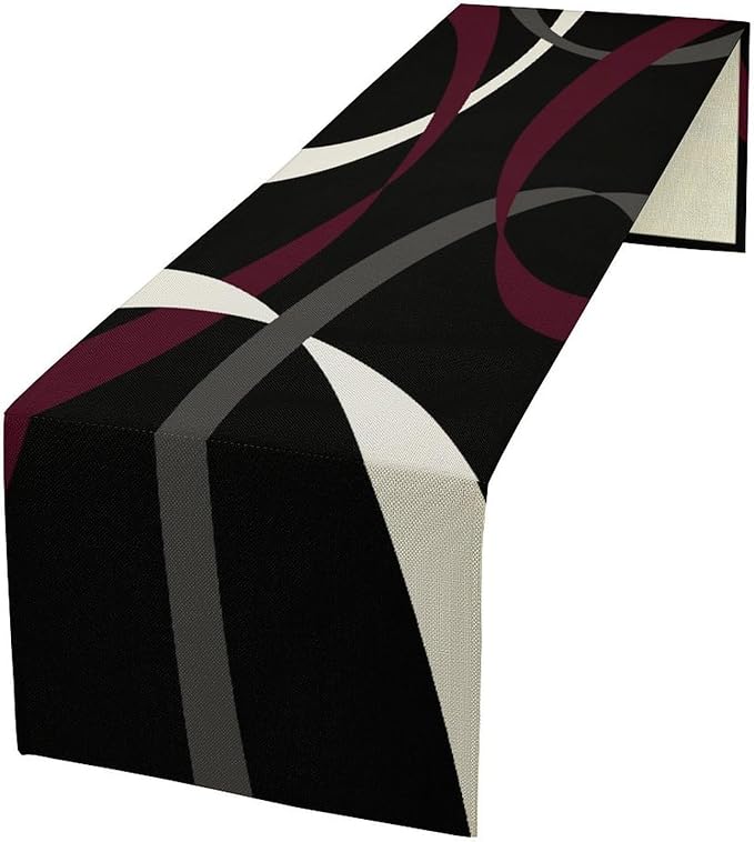 Abstract Geometric Table Runner Dark Purple Grey White Striped Black Background Modern Kitchen Dinner Runner for Indoor Home Living Room Party Dining Table Decoration 13"x60"