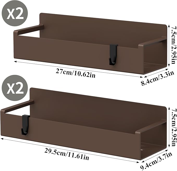 HuggieGems 4 Pack Magnetic Spice Rack Organizer for Refrigerator and Oven, Brown Fridge Organizers and Storage for Kitchen