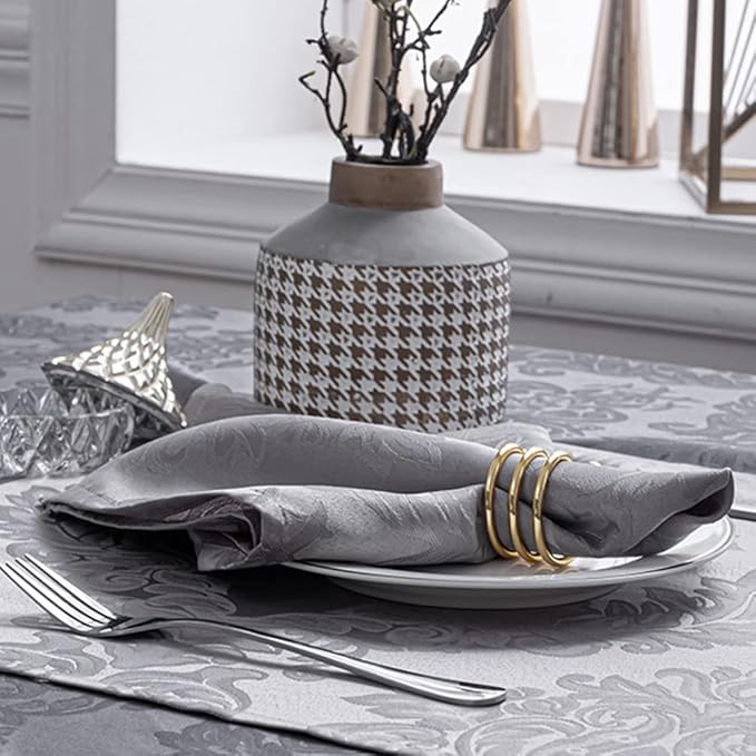 Cloth Napkins Set of 8 – Square 17x17 Inch Jacquard Fabric Polyester Washable Reusable Cloth Napkins for Kitchen Dinner Dining Restaurants Wedding Party Banquet Table (Grey, 17X17 Inch)