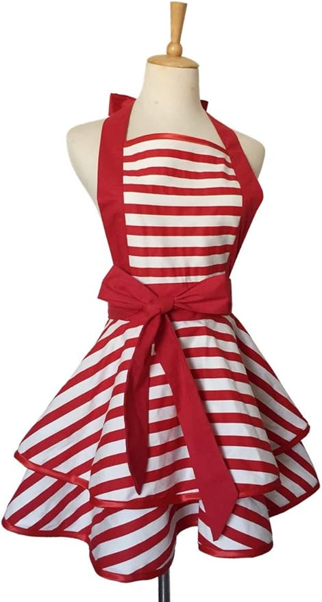 Hyzrz Lovely Handmade Cotton Retro Aprons for Women Girls Cake Kitchen Cook Apron for Mother's Gift (Red)