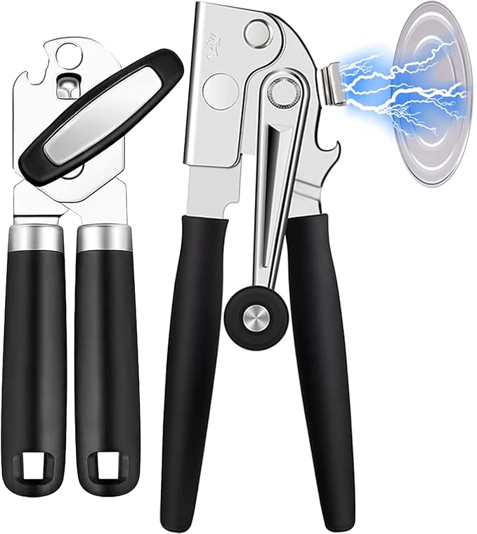 2Pcs Can Opener with Magnet Crank Can Openers Manual,Heavy Duty Commercial Can Opener with Rubber-coated Long Handles