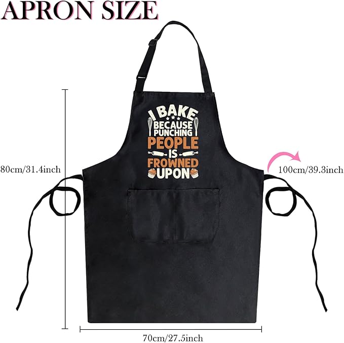 Black Baking Aprons for Women, Adjustable Cooking Baking Kitchen Aprons for Mom Chef with Pockets