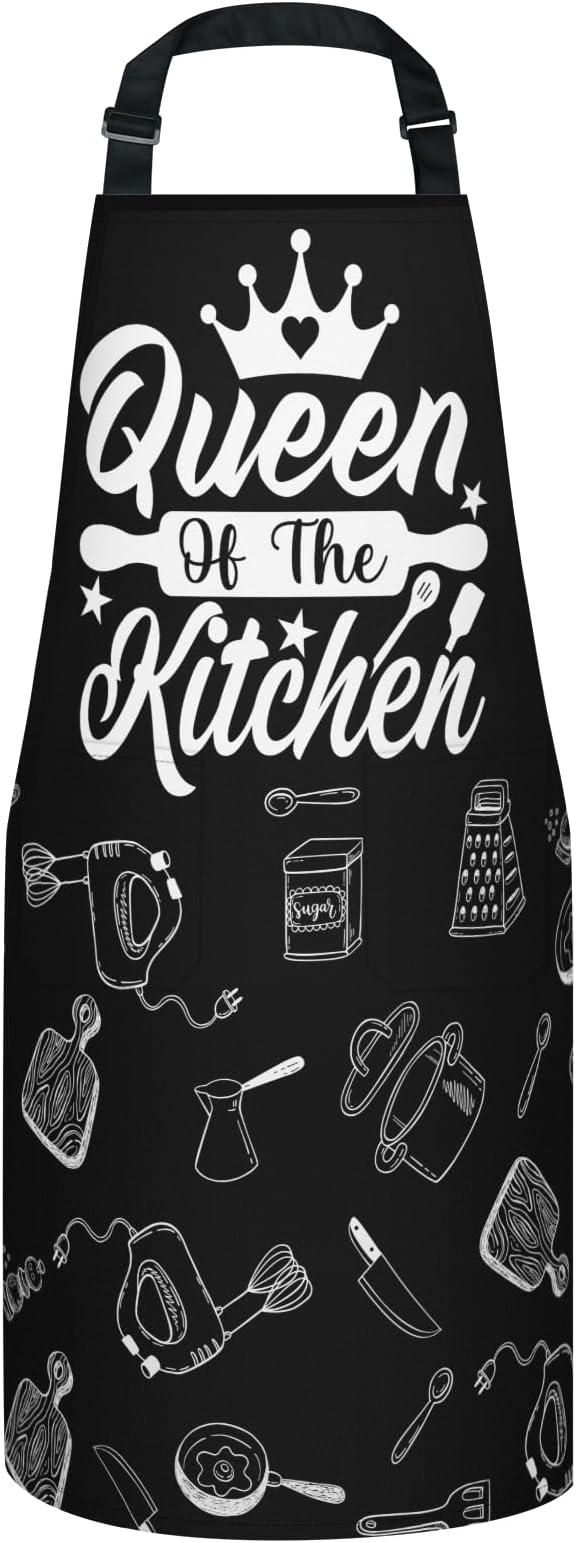 Apron with Pockets for Woman - Adjustable Kitchen Cooking Apron Chef Apron for Grilling BBQ Baking