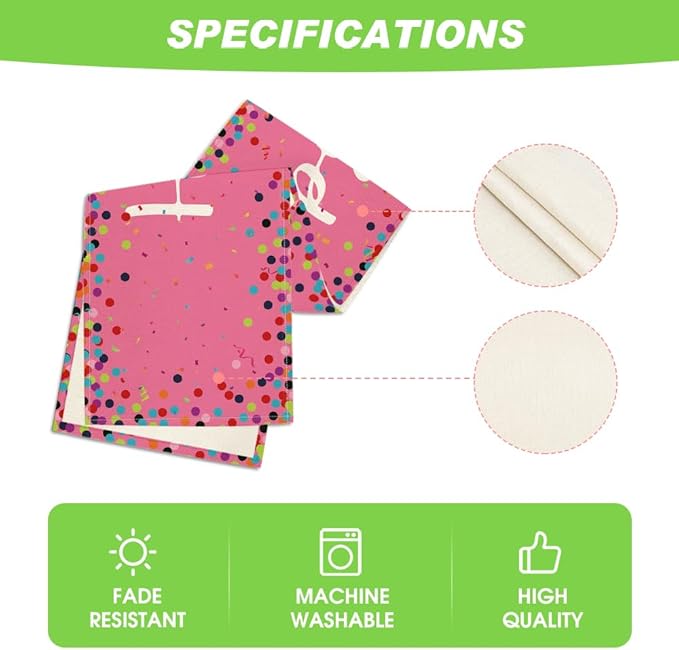Artoid Mode Polka Dot Pink Happy Birthday Table Runner, Seasonal Kitchen Dining Table Decoration for Home Party Decor 13x36 Inch