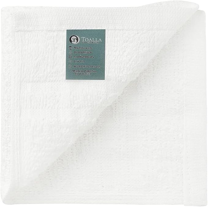 100% Cotton Washcloths - 100 Pack Soft Washcloths for Face & Body - Highly Absorbent - 12 x 12 in - White