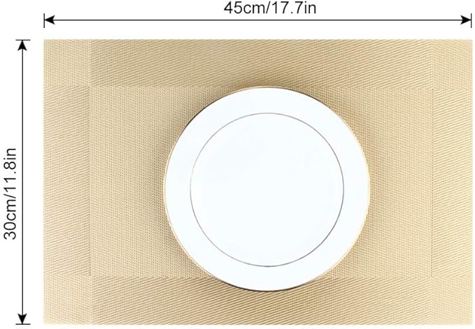 DACHUI Placemats Set of 8, Stylish Woven Place Mats for Dining Table, Washable & Durable PVC Table Mats (Gold)