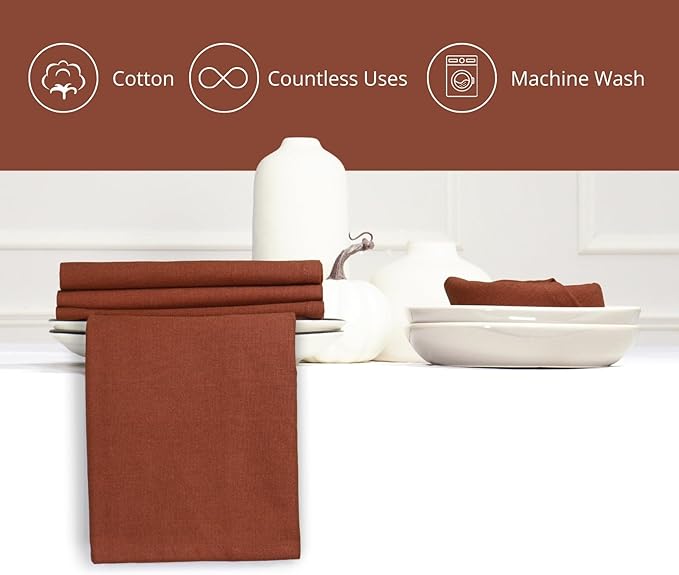 PurpleEssences Rust Set of 12 Cloth Dinner Napkins 100% Cotton 18x18 Inch - Soft Durable Washable - Ideal for Farmhouse Party Spring Easter Summer - Perfect Everyday Use Table Linen - Rust