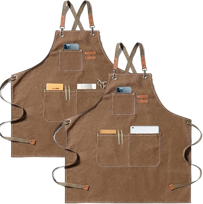 Aprons For Women Men With Pockets 2 Pcs,Kitchen Waterproof Hair Stylist Linen Bbq Tool Canvas For Adults Apron