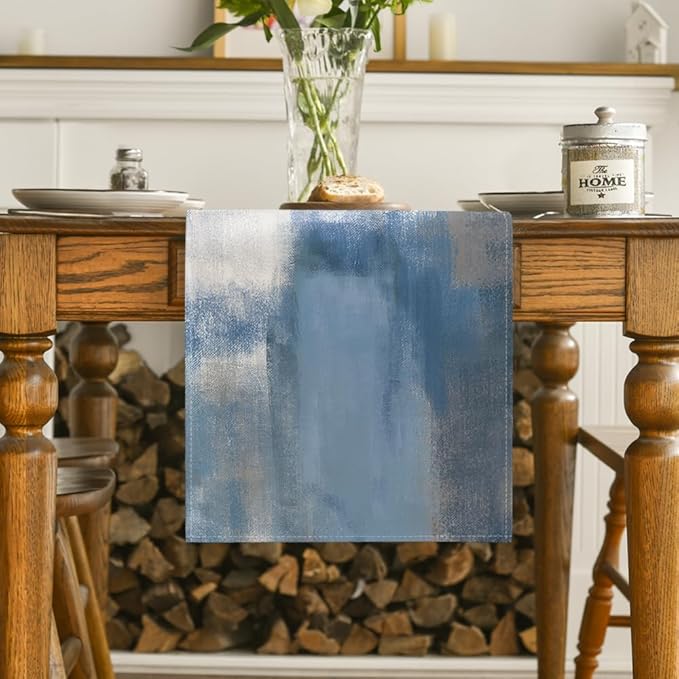 Artoid Mode Light Blue Abstract Modern Art Table Runner, Seasonal Summer Farmhouse Style Kitchen Dining Table Decoration for Home Party Decor