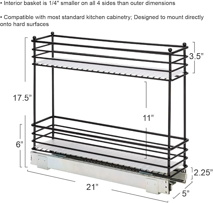 Household Essentials Glidez Multipurpose Paint-Finished Steel Pull-Out/Slide-Out Storage Organizer with Plastic Liners for Under Cabinet Use - 2-Tier Design, Black